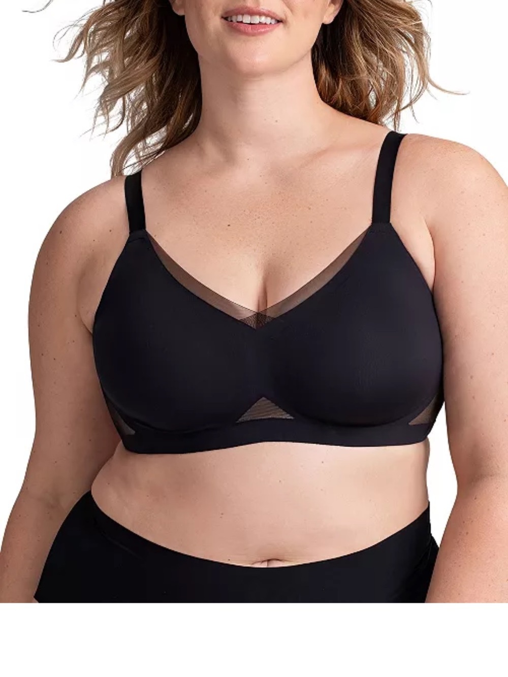 Everyday Comfort Wireless Black Bra with Sheer Trim